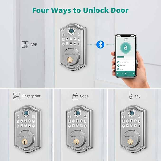 DS10 Pro Keyless Entry Door Lock with Handle - 2 Lever Handles, Bluetooth APP Control, Fingerprint Door Locks, Electronic Keypad Deadbolt Lock, Smart Doors Lock, Auto-Lock, Satin Nickel
