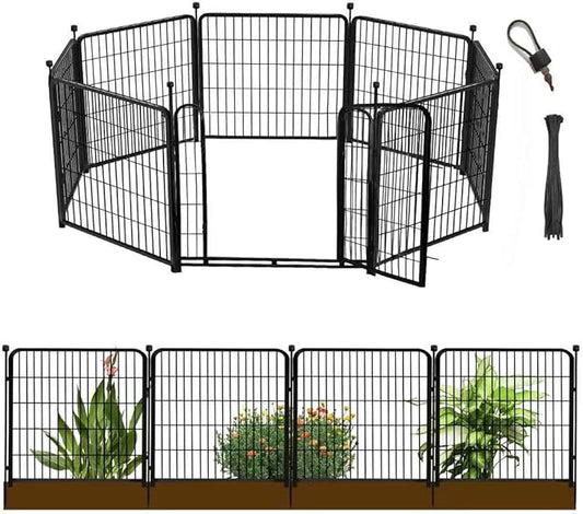 24 in(H) Decorative Garden Fences with Gate, 8 Panels Total 15.7 ft(L) Heavy Duty Iron Animal Barrier Fence for Yard,Suitable for Indoor Pet Fence Or Outdoor Dog Fencing, Garden Border Fence