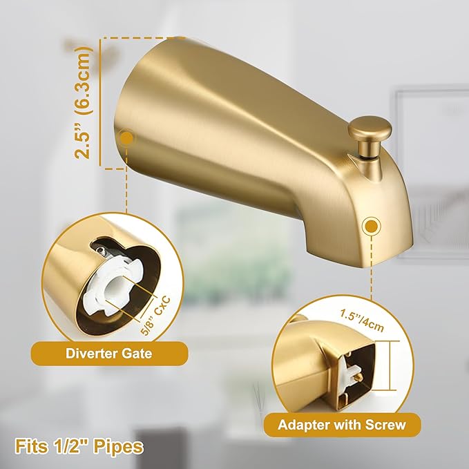 Tohlar Gold Shower Faucet Set with Tub Spout, Bathtub and Shower Faucet Combo Kit, 6-Inch Rain Shower Head and Faucet Set with Valve, Brushed Gold
