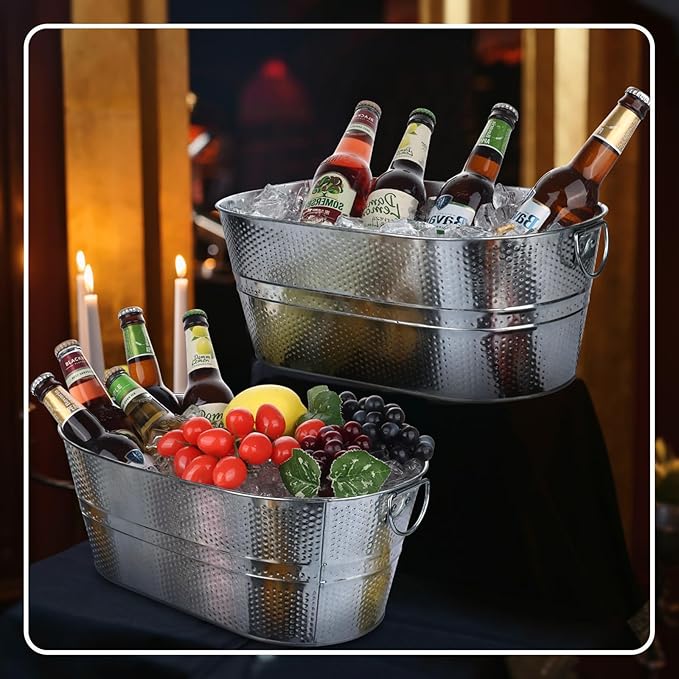 Galvanized Tub Beverage Tubs, 3pcs Dot Metal Ice Buckets for Cocktail Bar 3 Gallon Wine Beer Drink Buckets with Handles Large Tin Tub Cooler Mimosa Bar Supplies Ice Bucket for Parties