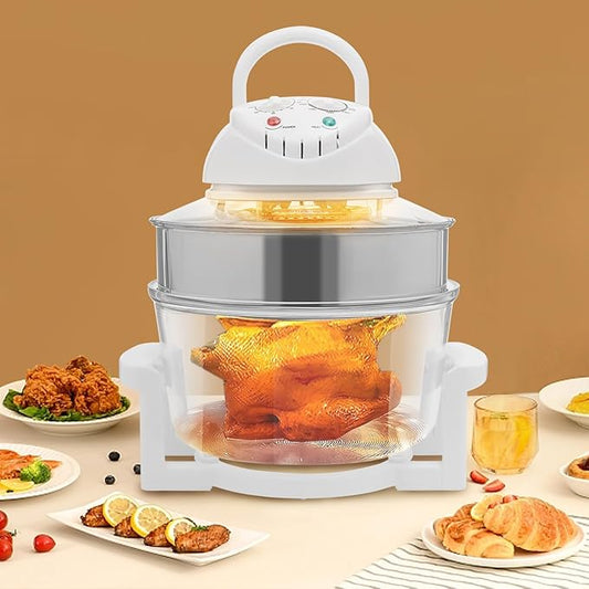 Glass Air Fryer,17L Convection Oven Roaster,360° Viewable Airy Fryer with Expansion Ring and 2 Grills,Halogen Oven Countertop,Air Circulation Cooker,French Fries Roaster Multifunction Cooker