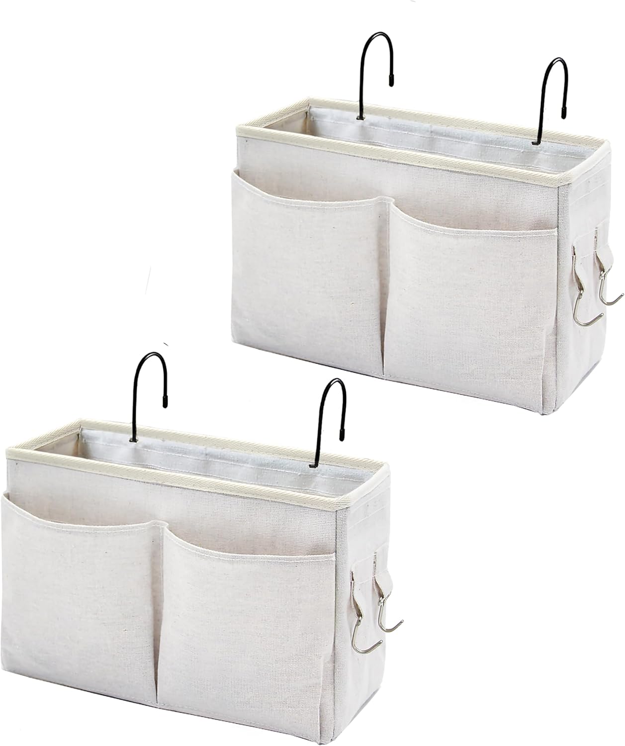 Bedside Caddy Organizer & Bedside Storage Basket Multi-Function Organizer for Bunk, Hospital Beds, Dorm Bed Rails,| Holds Magazines, Books, Glasses, Phone | Space-Saving (White 2 Pack)