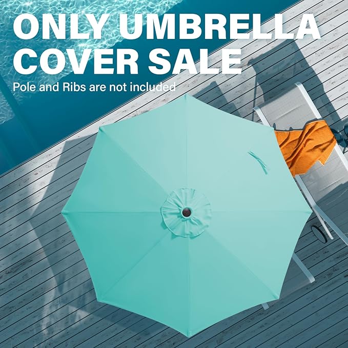 JEAREY 9 ft Patio Umbrella Replacement Canopy for 8 Ribs, Table Market Yard Umbrella Replacement Top Cover-Peacock Blue (Canopy Only)