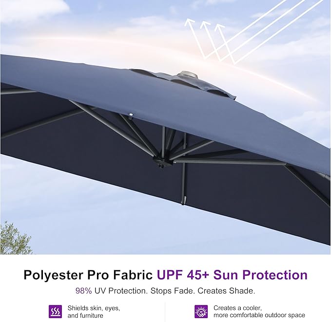 PURPLE LEAF 10 Feet Patio Umbrella Outdoor Cantilever Square Umbrella Aluminum Offset Umbrella with 360-degree Rotation for Garden Deck Pool Patio, Navy Blue