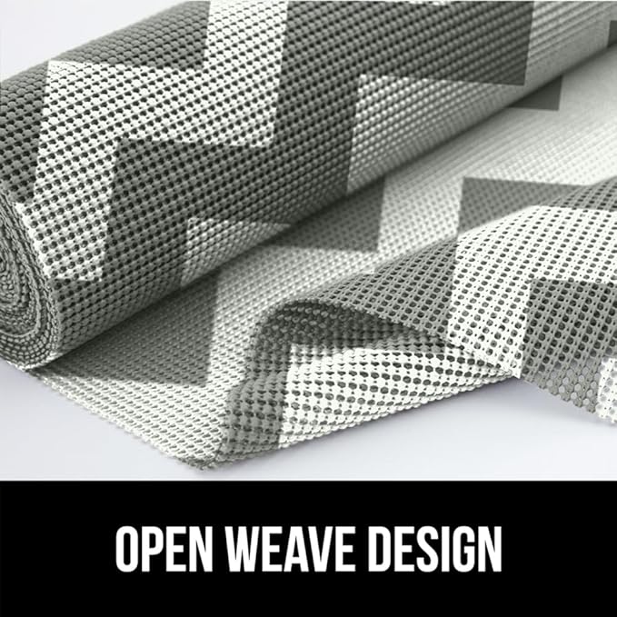 Gorilla Grip powerGRIP Drawer Shelf and Cabinet Liner, Thick Strong Hold, Non-Adhesive Liners Protect Kitchen Cabinets and Cupboard, Bathroom Drawers, Easy Install, Breathable Mat, 20" x20', Chevron