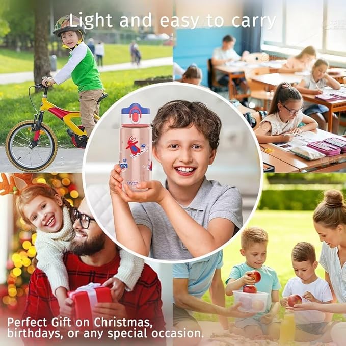 Evorie Tritan Kids Water Bottle for School No Straw 13oz BPA Free Plastic Sports Bottle Reusable Lightweight Leak Proof Travel Drinks Bottle Spout Drinking Cup Running Flip Top