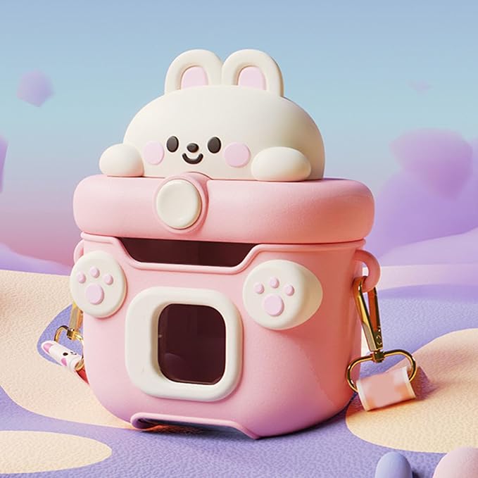 Camera Cup for Kids and Adults with Straw, 550ml Portable Cartoon Water Bottle for Office and Outdoor ()