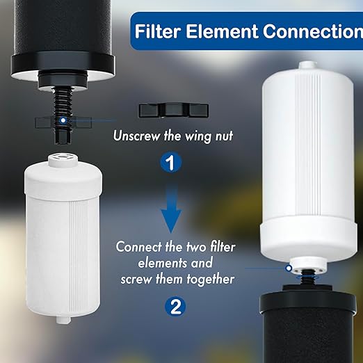 Water Filter Compatible with Berkey® Countertop Gravity Filter System Replacement for Berkey® Purification Elements Reduce Chlorine Black (Pack of 2)