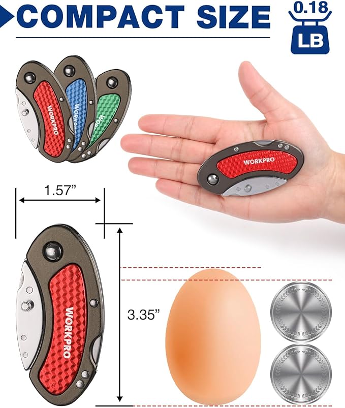 WORKPRO Folding Utility Knife Set Quick Change Blade, Back-lock Mechanism 3-piece with 10-piece Extra Blades