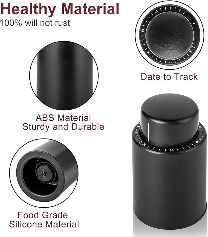 2-Pack Wine Stoppers for Wine Bottles Vacuum Wine Stopper Wine Bottle Stoppers with Time Scale Record Reusable Wine Preserver for Freshness Perfect Wine Gifts