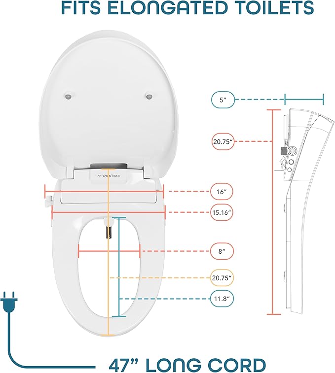 BidetMate 3500 Series Electric Bidet with Dryer, Heated Smart Toilet Seat with Automatic Opening and Closing Lid & Seat, Unlimited Heated Water, Remote, Warm Air Dryer, and Self-Cleaning - Elongated
