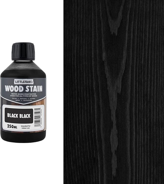 Littlefair's Wood Stain Water Based - 8.5oz/250ml - Indoor Furniture Stain - Light & Dark Finishes - Special Non Toxic & Eco Friendly Formula - Wood Stain for Crafts - Color: Black Black