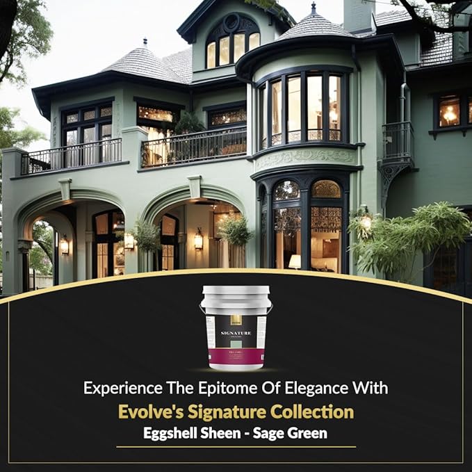 EVOLVE Signature Paint & Primer: Luxury Paint & Primer for Indoor & Outdoor Surfaces, Minimal Odor, Eggshell Sheen (Sage Green, 5 Gallon)