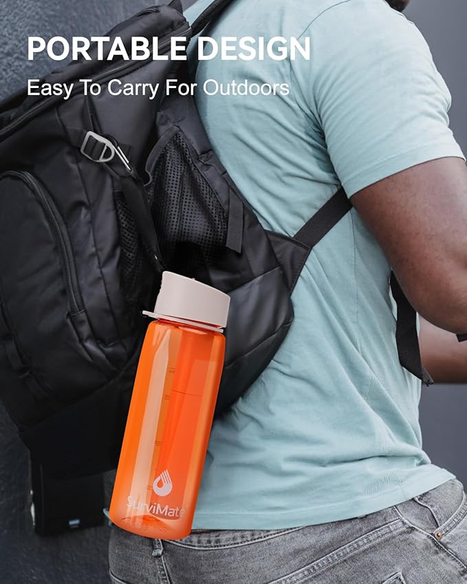 SurviMate 0.01μm Ultra-Filtration Filtered Water Bottle, Portable Water Filter Bottle with 4-Stage Filtration for Survival, Camping, Hiking, Backpacking, Drinking, Emergency