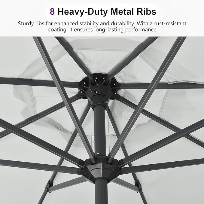 PURPLE LEAF 10' x 10' Square Patio Umbrella Outdoor Table Umbrella Aluminum Frame Market Umbrella Sun Umbrella with 8 Sturdy Ribs for Garden Deck Lawn Pool White
