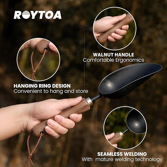 Soil Scoop Garden Trowel, Garden Spade with Ergonomic Walnut Handle, Small Hand Shovel for Transplanting, Digging and Cultivating