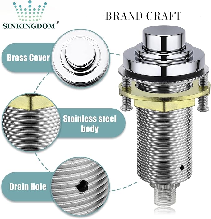 SinkTop Air Switch Kit (Long Full Brass Button) for Disposal, Dual Outlet, (Chrome)