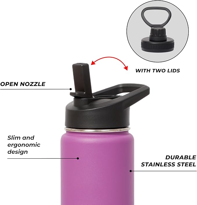 HYDRATE Insulated Stainless Steel Water Bottle - Large Reusable Flask with Leak-Proof Design and Convenient Handle - Double Vacuum Insulation for School, Work, or Adventure