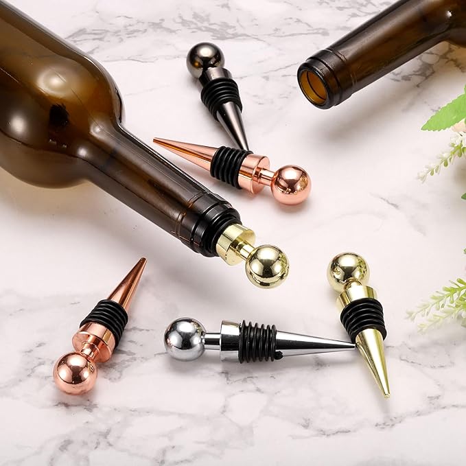 uxcell 3 Pcs Wine Bottle Corks, Vacuum Wine Bottle Stopper, Wine Stopper with Rubber Reusable Wine Corks, Suitable for Standard Bottle, Gold