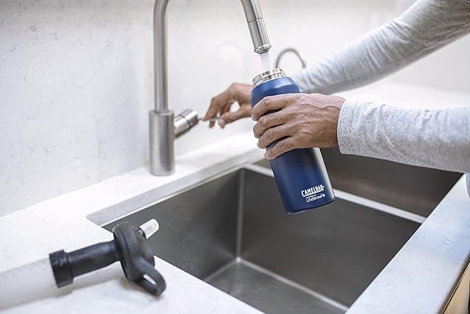 CamelBak eddy+ Water Filter Water Bottle by LifeStraw Integrated 2-Stage Filter Straw - For Hiking, Backpacking, Travel, and Emergency Preparedness - 32oz Vacuum Insulated Stainless Steel, White