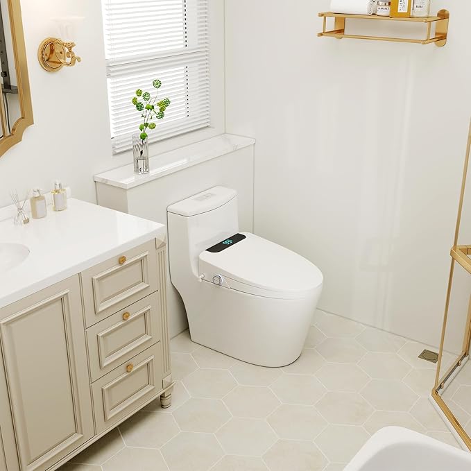 Heated Bidet Toilet Seat Elongated with LED Display & Remote Control - Smart Soft Close Toilet Seat Electric Bidet with Dryer, Warm Water, Feminine Wash, Self-Cleaning Nozzle, IPX4, White