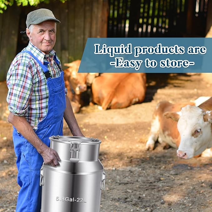 Suclain 2 Pcs Stainless Steel Milk Can Milk Bucket Metal Milk Jug with Sealed Lid and Carry Handle Tote Jug for Milk, Wine, Water, Liquid Tote Pail Storage Transport (22 Liters)