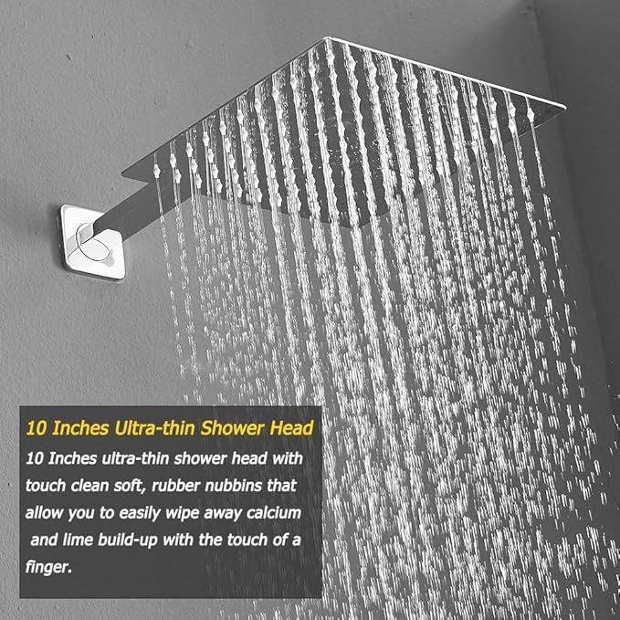 Chrome Shower System Bathroom Shower Faucet Set with Tub Spout Wall Mounted 10 Inch Shower Head and Handle Set with Handheld 3 Function Tub and Shower Trim Kit with Rough-in Valve