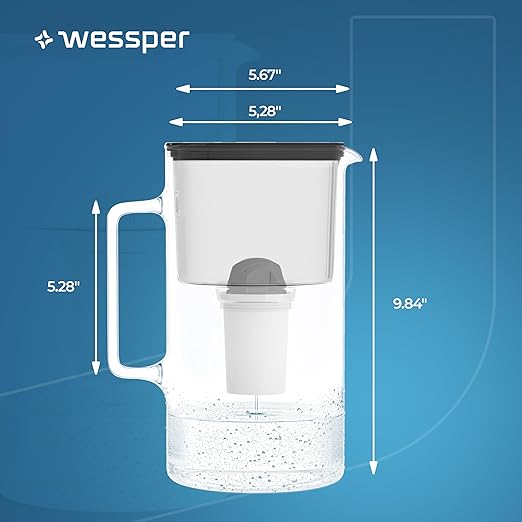 D2 Borosilicate Black Glass Water Filter Pitcher Crystal Clear Hydration 8-Cup Capacity | 2in1 Water Purifier Pitcher and Stylish Water Carafe | Efficient Filtration for Pure, Refreshing Water