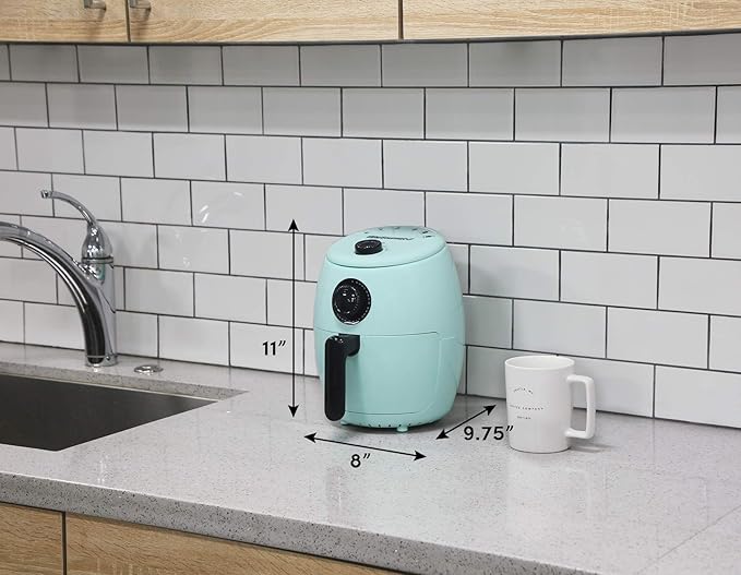 Elite Gourmet EAF-0201BL Personal Compact Space Saving Electric Hot Air Fryer Oil-Less Healthy Cooker, Timer & Temperature Controls, 1000W, 2.1 Quart, Mint