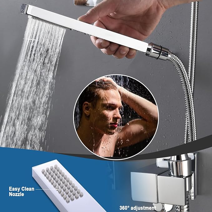 Enga Shower Jets System in Wall, 16 Inch Rain Shower Head with Body Spray Thermostatic Shower Faucet Set, Can Use All Functions At a Time (Volume Adjustable)
