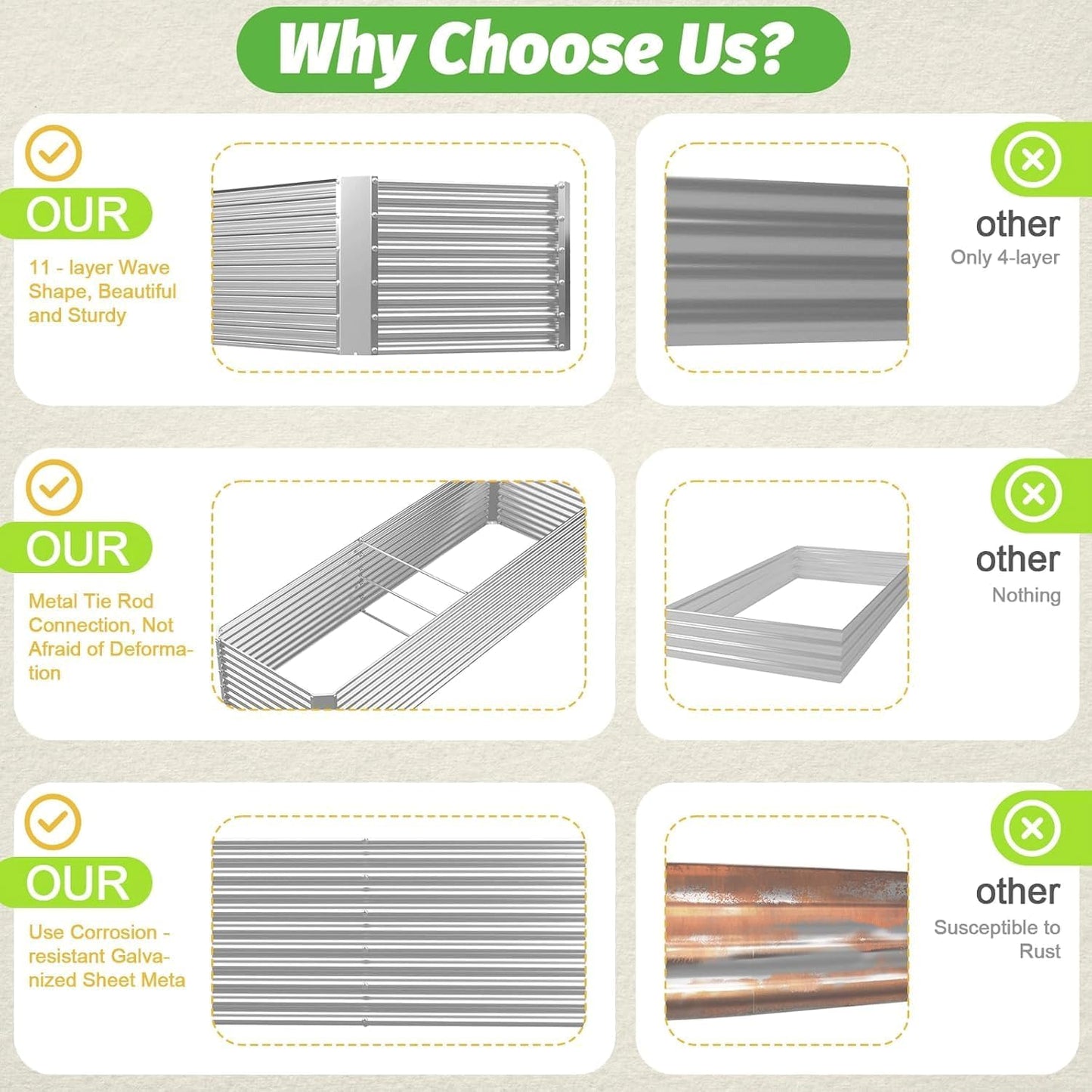 2 Pack 6x3FT Tall Galvanized Raised Garden Bed Outdoor,Metal Garden Bed for Vegetables,Steel Raised Beds for Gardening,Above Ground Garden Box for Flower-H2M