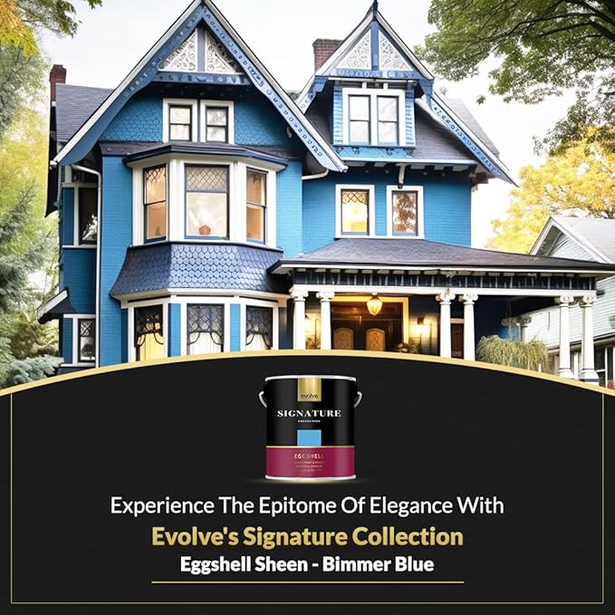 EVOLVE Signature Paint & Primer: Luxury Paint & Primer for Indoor & Outdoor Surfaces, Minimal Odor, Eggshell Sheen (Bimmer Blue, 1 Gallon)