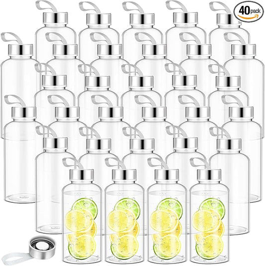 Zubebe 40 Pcs 20 oz Reusable Water Bottles Bulk Clear Bottles with Stainless Steel Leak Proof Lids Acrylic Bottles with Nylon Carrying Strap Shaker Bottles for Water, Milk, Smoothie, Juice Beverage