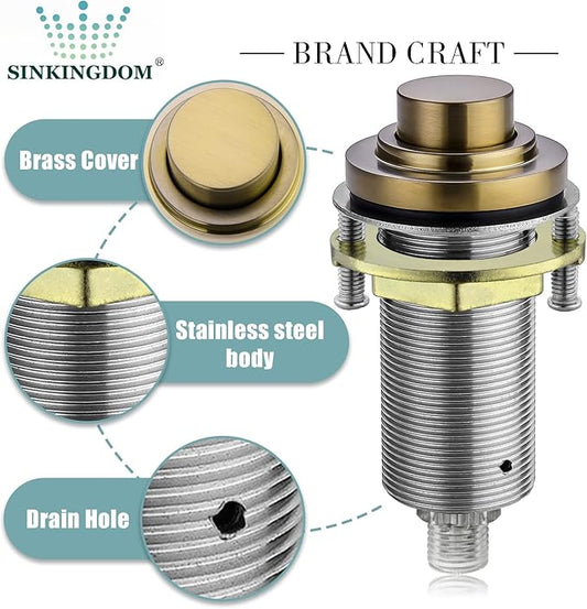 SinkTop Air Switch Kit (Long Full Brass Button) for Disposal, Dual Outlet, (Champagne Bronze)