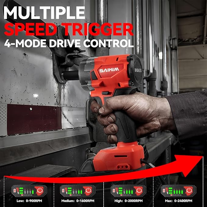 Cordless Impact Wrench 1/2 inch for Milwaukee 18v Battery, 200ft-lbs High Torque Impact Driver, Brushless Electric Impact Gun with 4 Modes & LED Light for Car, Truck, Mower (Battery Not Included)