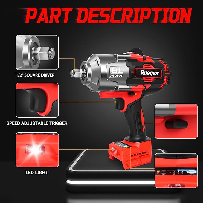 Cordless Impact Wrench 1/2" for Milwaukee 18V Battery, Impact Wrench 1450FT-LBS(2000N.m) High Torque Brushless Electric Impact, with 4 Modes Power Impact Driver for Car, Truck, Mower (No Battery)