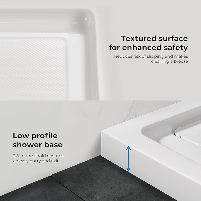 OVE Decors 32-in W x 36-in D Shower Base Pan Rectangle, Hidden Side Drain, White Acrylic, Reversible Design