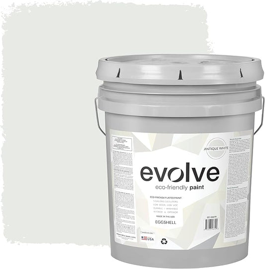 EVOLVE Paint & Primer: Environment-friendly, Low Sheen with One-coat Coverage for Interior & Exterior surfaces (Antique White, 5-Gallon)