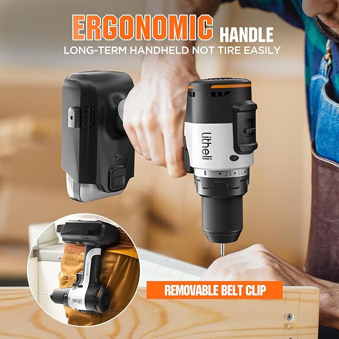 Litheli Cordless Drill Driver, Brushless Electric Power Drill with 2 Variable Speed, 1/2 Inch Keyless Chuck, 17+1 Clutch Settings with Maximum Torque of 530 In-lbs (Battery and Charger not Included)