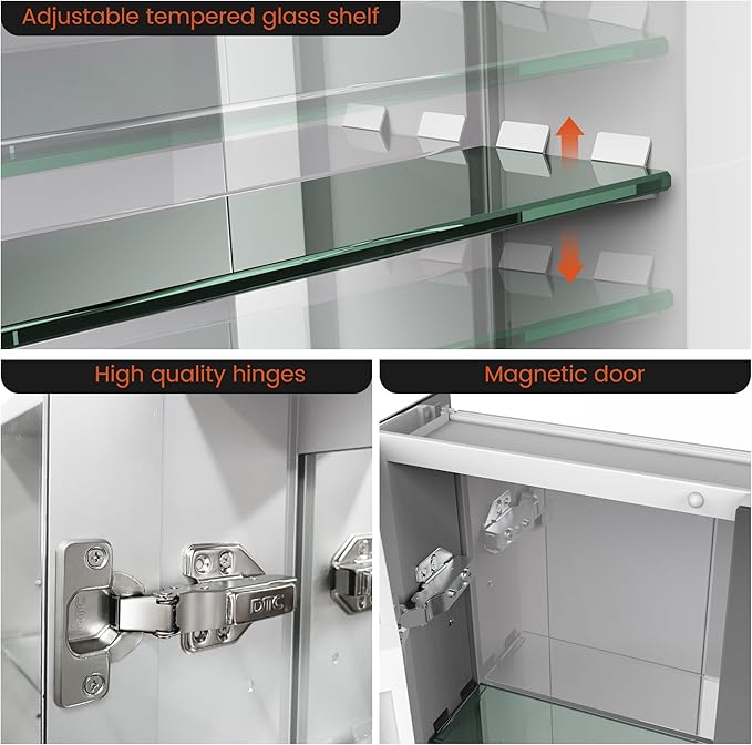 Medicine Cabinet with Mirror Door&Adjustable Shelves, Wall-Mounted Rectangular Medicine Cabinet Beveled Edge Frame, Dual Mirror Doors, 30" x 26"x 5.3"