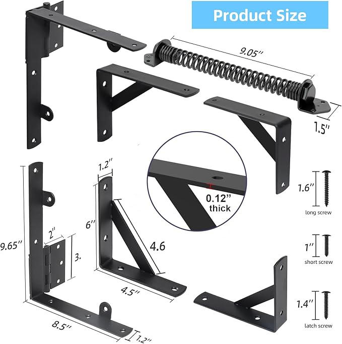 Fence Gate Kit Gate Hardware, 2 Set Anti Sag Gate Kit Gate Frame Cornor Brackets Kit with Self Closing Gate Springs Hings Latchs for Outdoor Garden Backyard Wooden Fence Deck Porch Gate