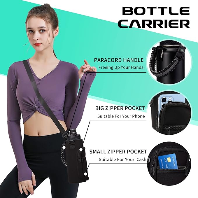 Vacuum Insulated Water Bottle 40oz - w/Straw Lid & Spout Lid, Carrier Bag, Paracord Handle, Bottle Boot, Reusable Stainless Steel Water Bottle for Adults, Wide Mouth Thermo Flask Cold-48H Hot-24H