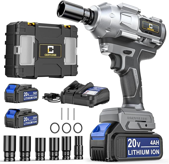 Cordless Impact Wrench 1/2 inch for DeWalt 20V Battery, 900Ft-lbs Brushless High Torque Impact Gun with 2x5.0AH Battery