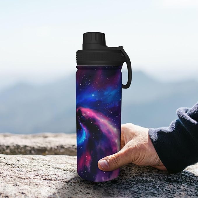 Cerburny Water Bottle 18 oz Blue Pink Galaxy Stainless Steel Insulated Bottles With Handle Leak Proof Gym Sport Water Jug For Men Women Adults