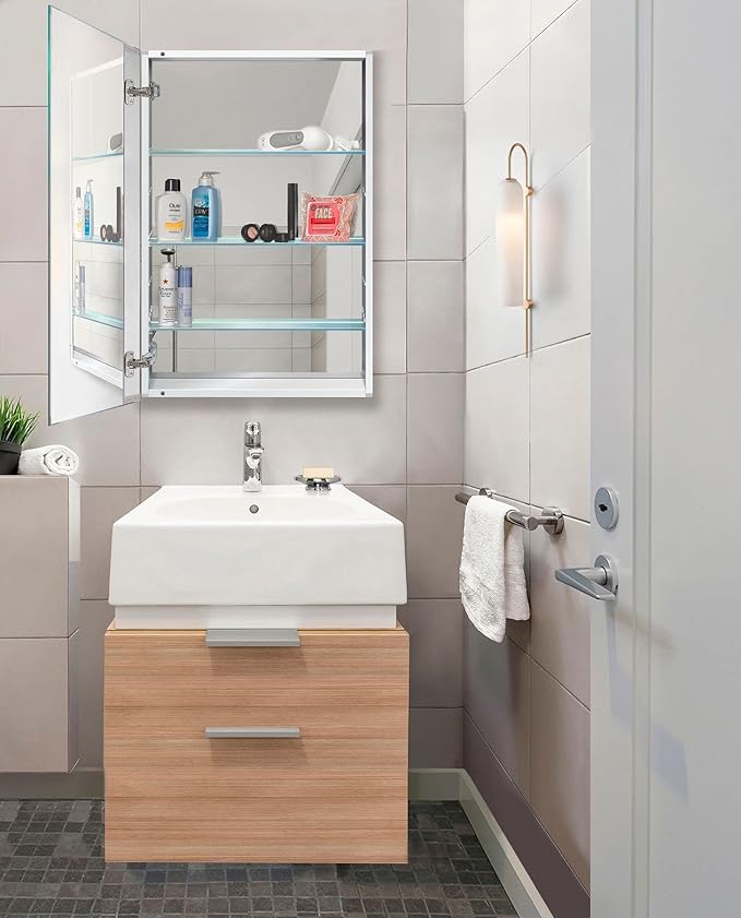 Krugg Medicine Cabinet | Recess or Surface Mount | Blum Hinge 170 Degree Soft Close|(24"x36")