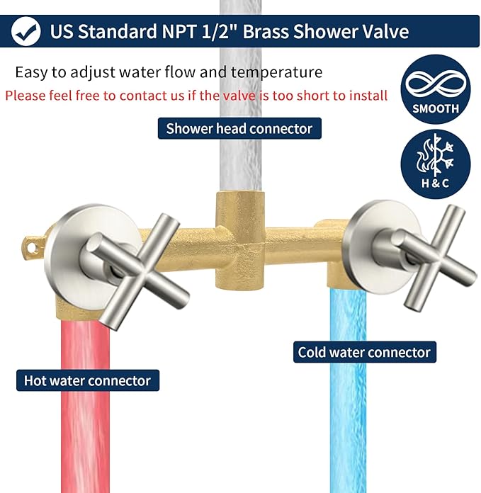 2 Handles Shower Faucet Shower System Complete 2 in 1 Shower Combo Set with Handheld Showerhead Shower Trim Kit Wall Mounted Shower Fixtures Brushed Nickel
