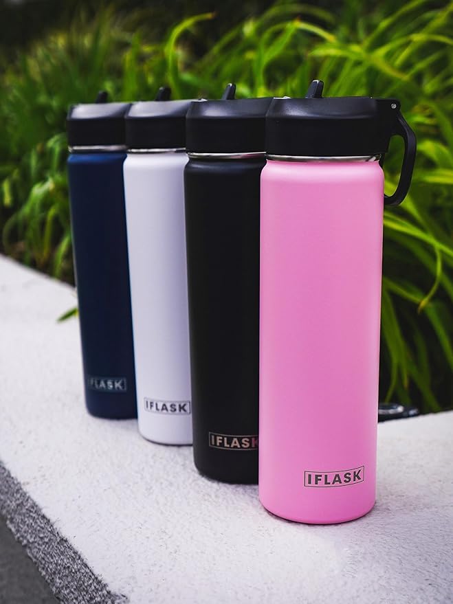 Sport Travel Outdoor Water Bottle with Spout and Straw Lids | Leak Proof | Insulated Stainless Steel Double Walled | BPA and Sweat free | Hot & Cold | For Kids Men & Women (White, 18 oz)