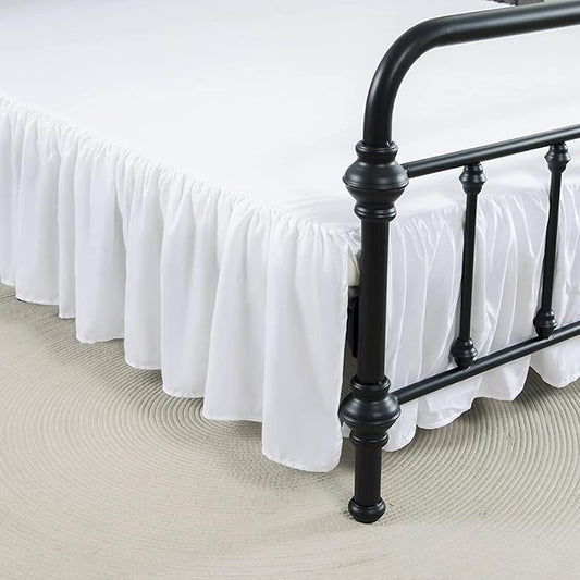 Bed Skirt King Size Ruffled Bed Skirts with Split Corners,12 Inch Drop Dust Ruffle Bed Skirt with Platform, White