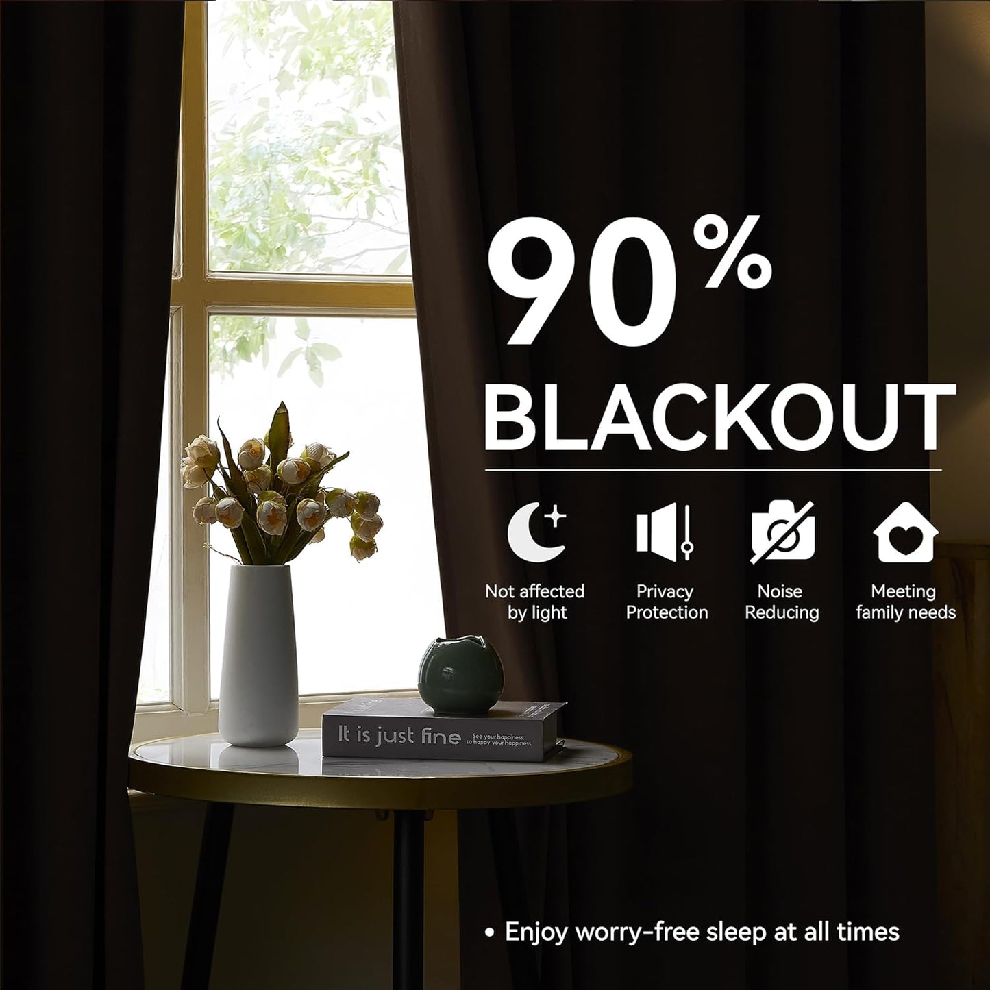 KangBang Brown Pinch Pleated Blackout Curtains 108 Inches Long for Hall Windows, Sound Dampening Light Blocking Soft & Vertical Window Panels Ceiling to Floor for Villa 2 Panels, 40Wx108L