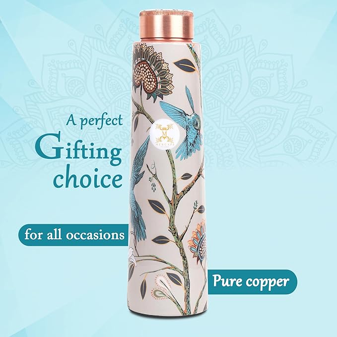 Copper Water Bottle A Handmade Ayurvedic Enameled Print Pure Copper Water Bottle For Drinking - Increase Your Water Consumption, and Experience Immediate Health Benefits (ENAMELED PRINT 1)